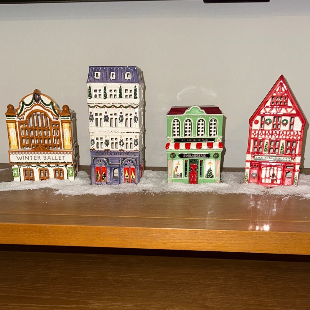 Anthropologie Festive Village Decor in Red, Green, and Blue